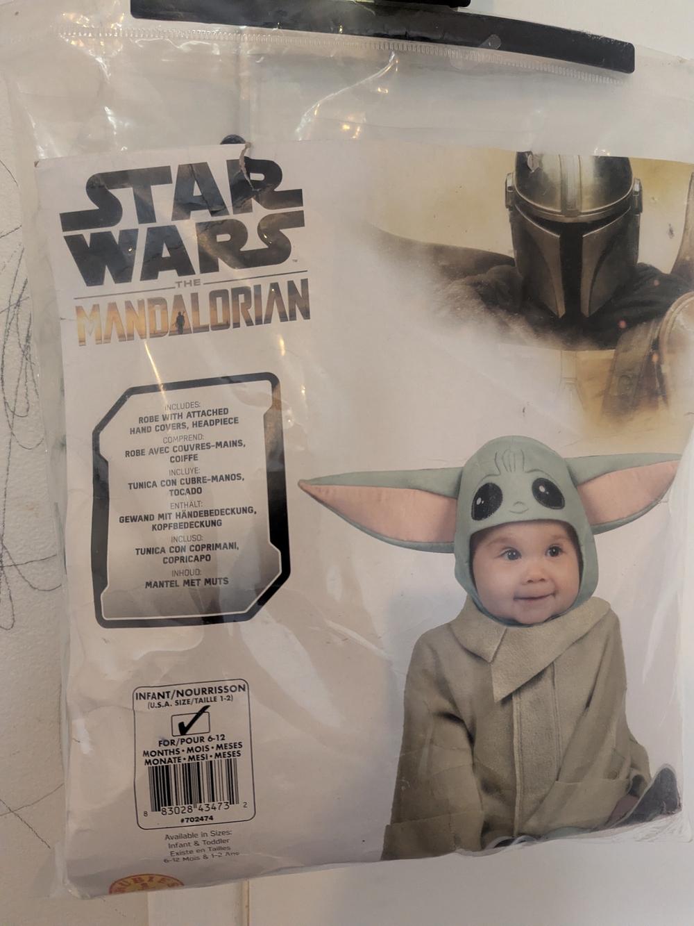 Star Wars Grogu Baby Yoda Costume 6-12M Infant Fleece Bunting + Hat Halloween